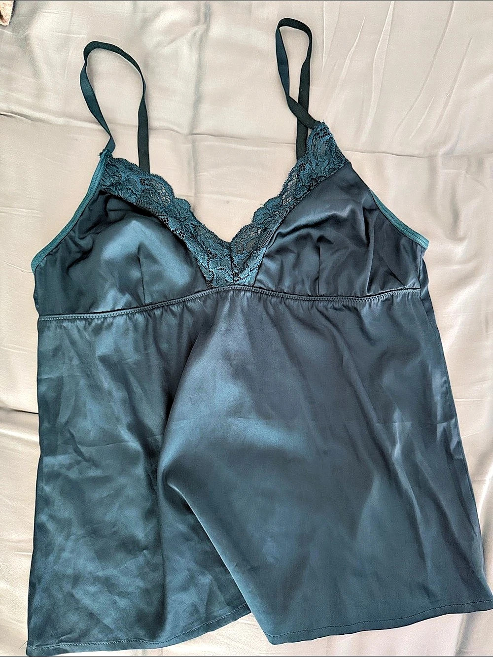Satin Lace Chemise in Blue Like New